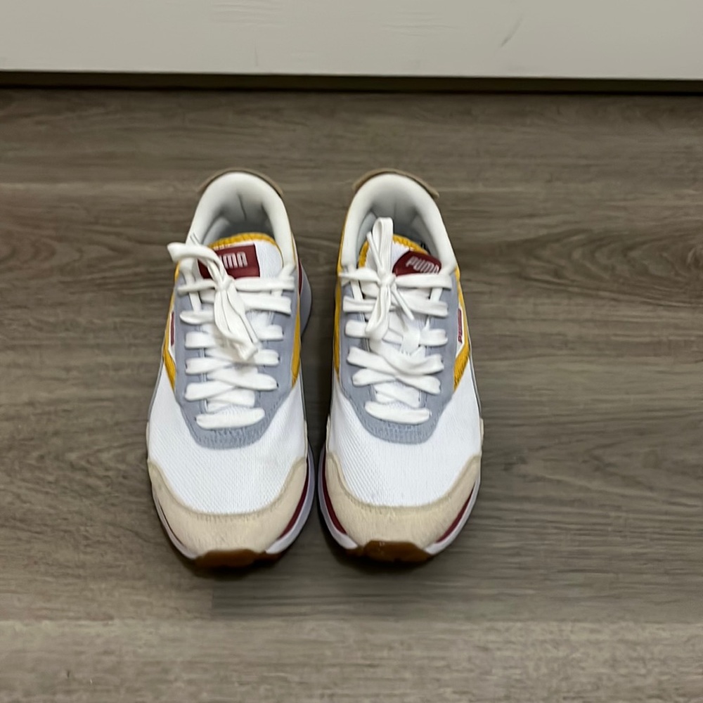 Puma White Gray Yellow Retro Runner Sneakers